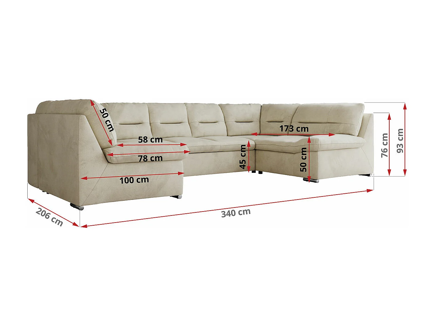 Ecksofa MORBIDO U, XXL Wohnlandschaft mit schlaffunktion - Beige Velvet