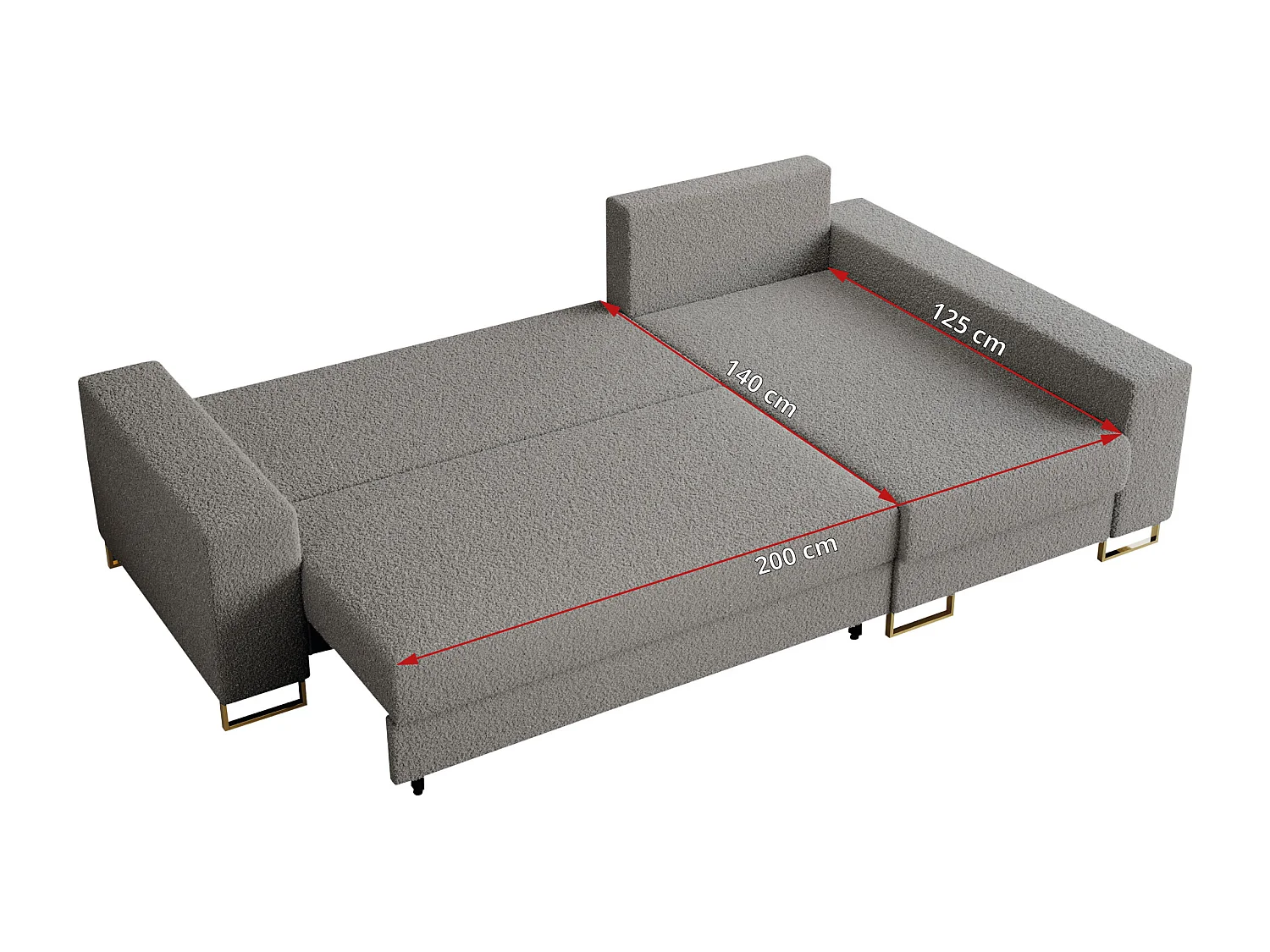 Ecksofa DORIAN - schlaffunktion und Bettkasten, lose Kissen - Hellgrau Boucle