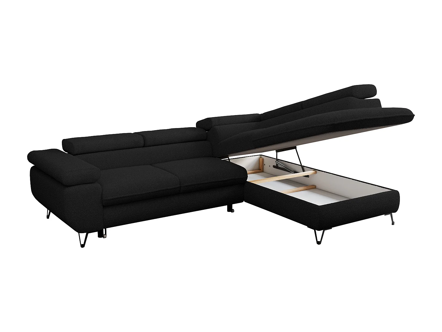 Ecksofa PETER verstellbare Kopfstütze, schlaffunktion - Schwarz Boucle - Ecke Rechts