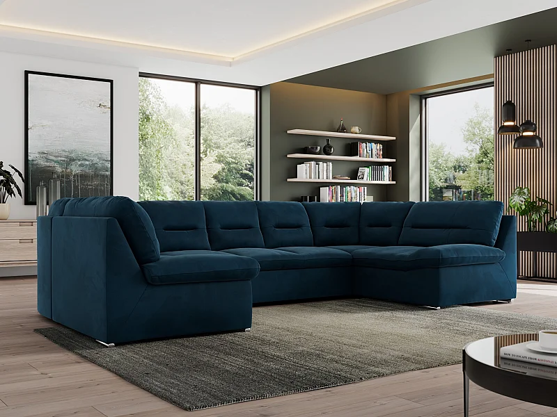 Ecksofa MORBIDO U, XXL Wohnlandschaft mit schlaffunktion - Dunkelblau Velvet