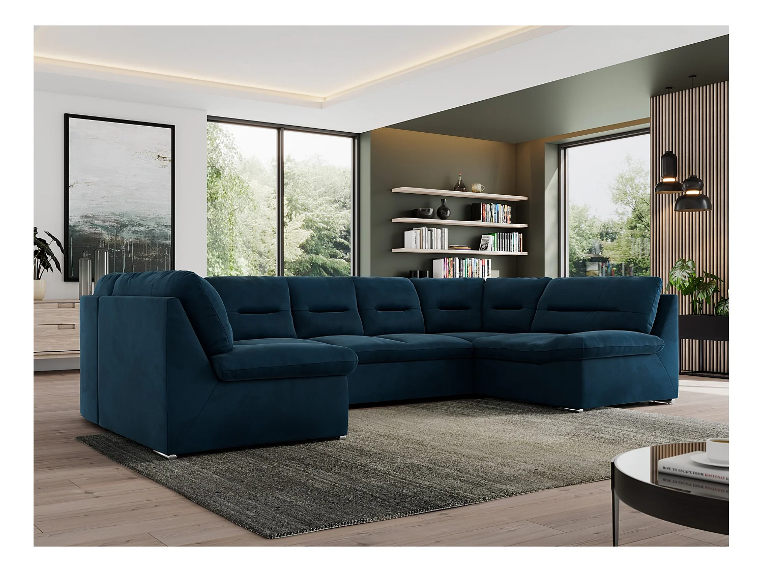 Ecksofa MORBIDO U, XXL Wohnlandschaft mit schlaffunktion - Dunkelblau Velvet
