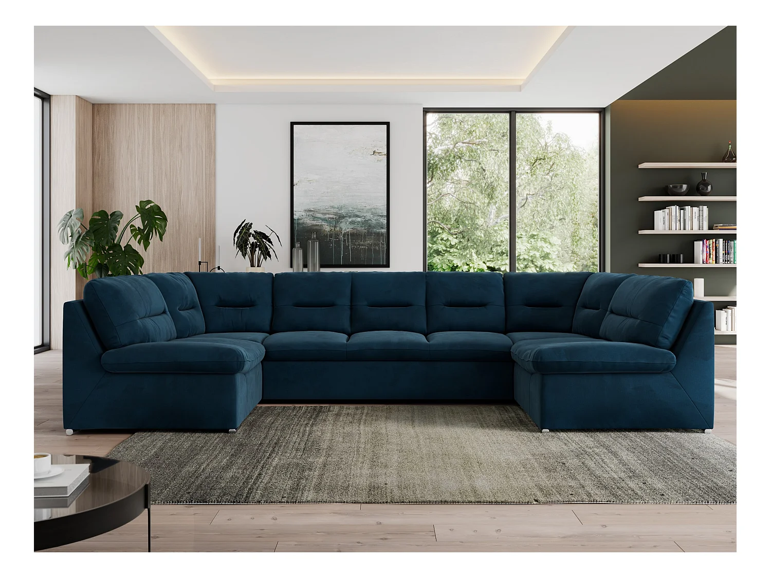 Ecksofa MORBIDO U, XXL Wohnlandschaft mit schlaffunktion - Dunkelblau Velvet