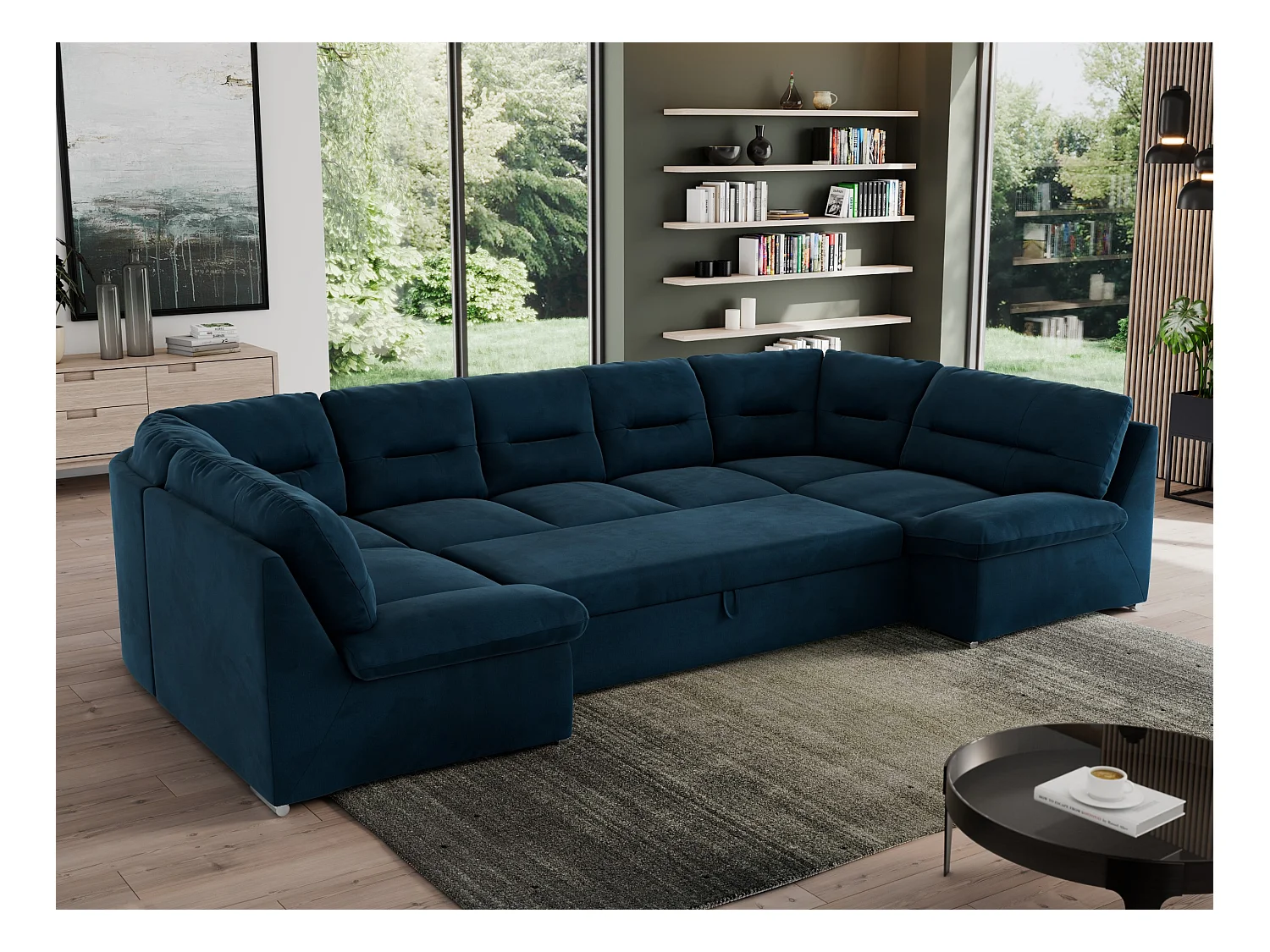 Ecksofa MORBIDO U, XXL Wohnlandschaft mit schlaffunktion - Dunkelblau Velvet