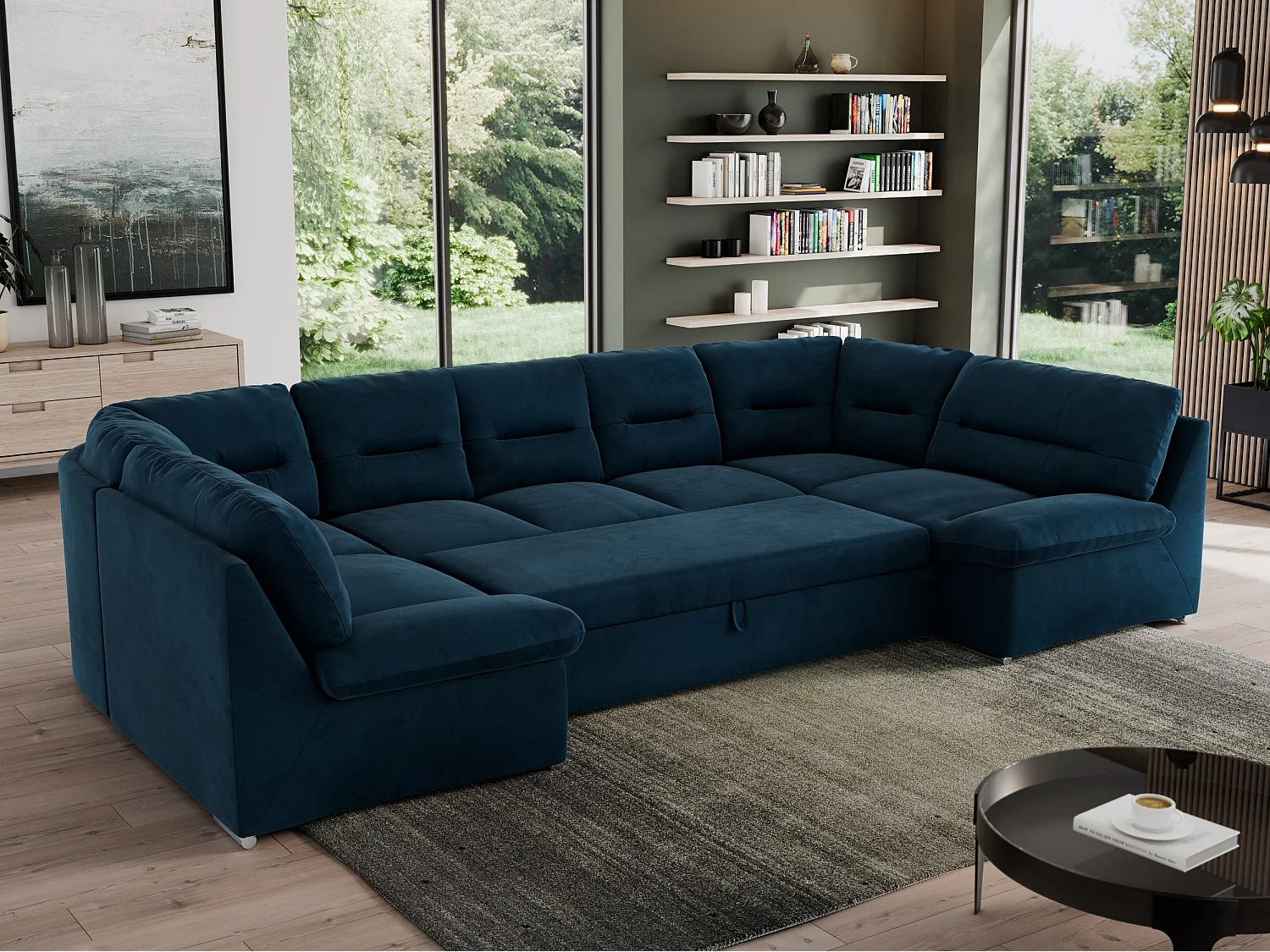 Ecksofa MORBIDO U, XXL Wohnlandschaft mit schlaffunktion - Dunkelblau Velvet