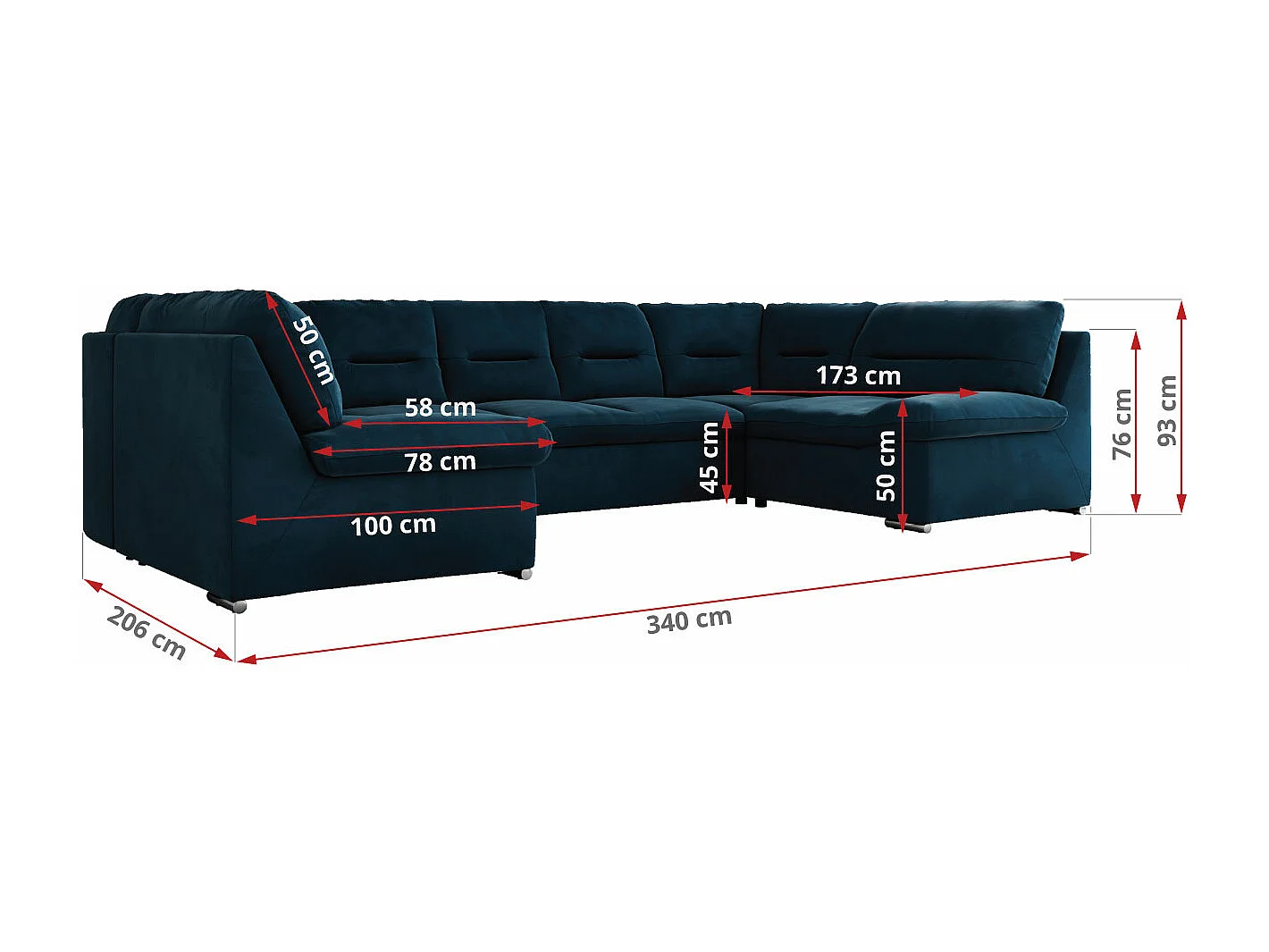 Ecksofa MORBIDO U, XXL Wohnlandschaft mit schlaffunktion - Dunkelblau Velvet