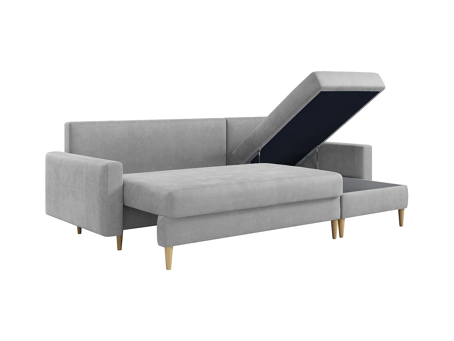 Ecksofa Universal - mit schlaffunktion und Bettkästen - Hellgrau Velvet - LANG