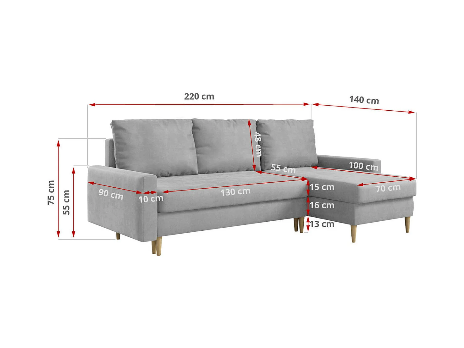 Ecksofa Universal - mit schlaffunktion und Bettkästen - Hellgrau Velvet - LANG