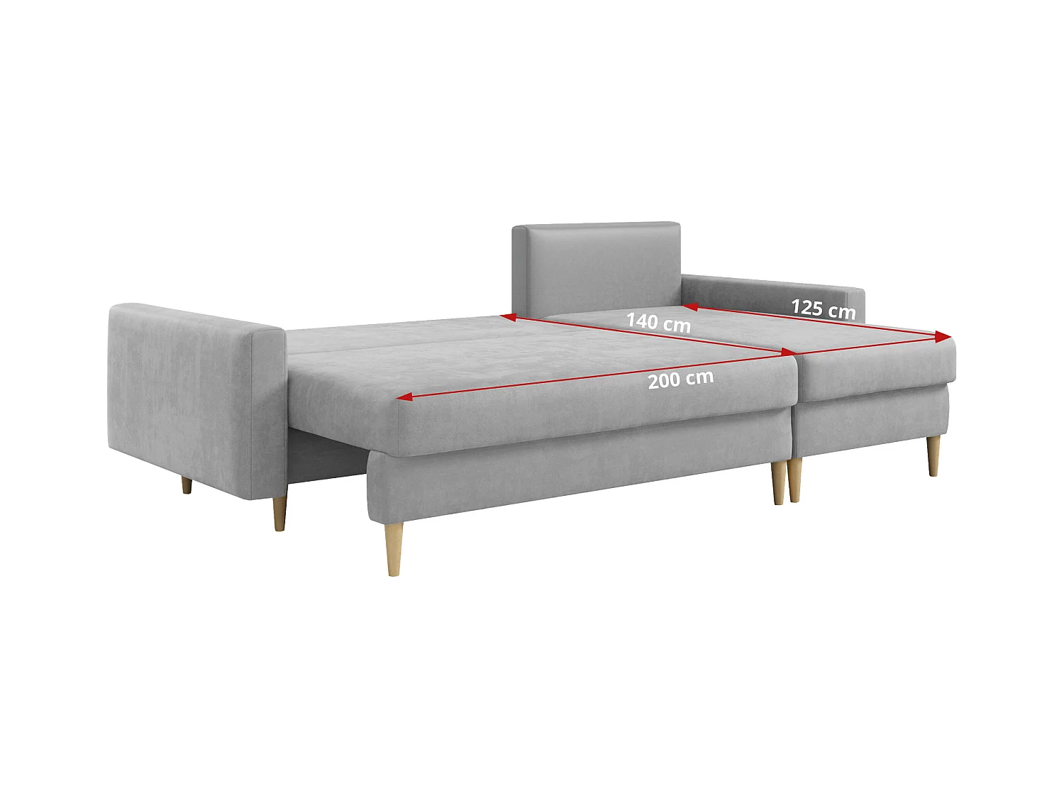 Ecksofa Universal - mit schlaffunktion und Bettkästen - Hellgrau Velvet - LANG