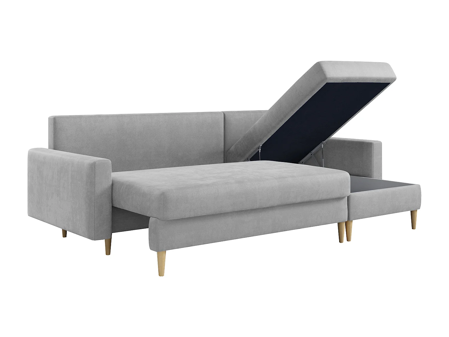 Ecksofa Universal - mit schlaffunktion und Bettkästen - Hellgrau Velvet - LANG