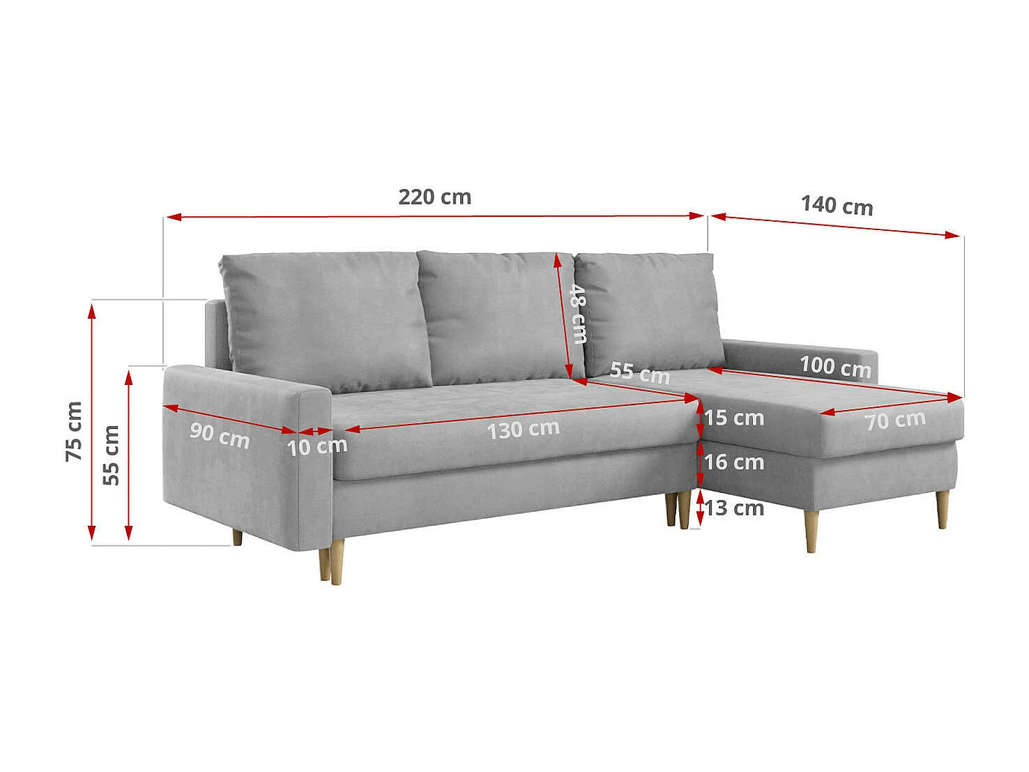 Ecksofa Universal - mit schlaffunktion und Bettkästen - Hellgrau Velvet - LANG