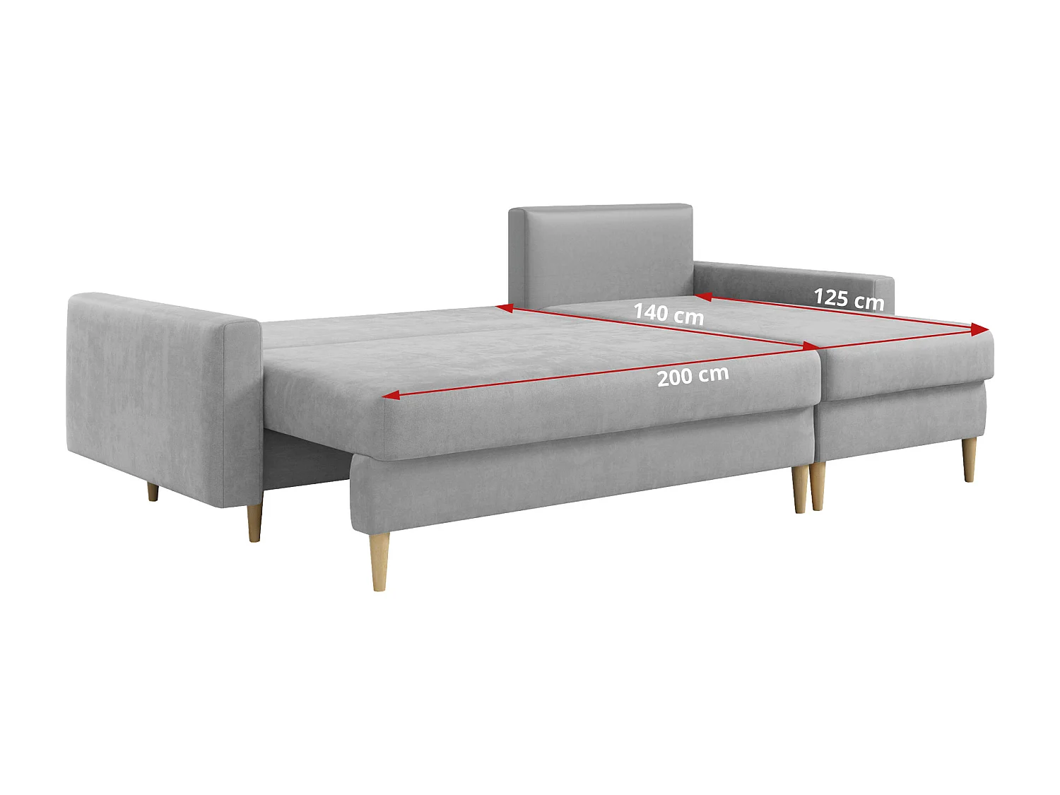 Ecksofa Universal - mit schlaffunktion und Bettkästen - Hellgrau Velvet - LANG