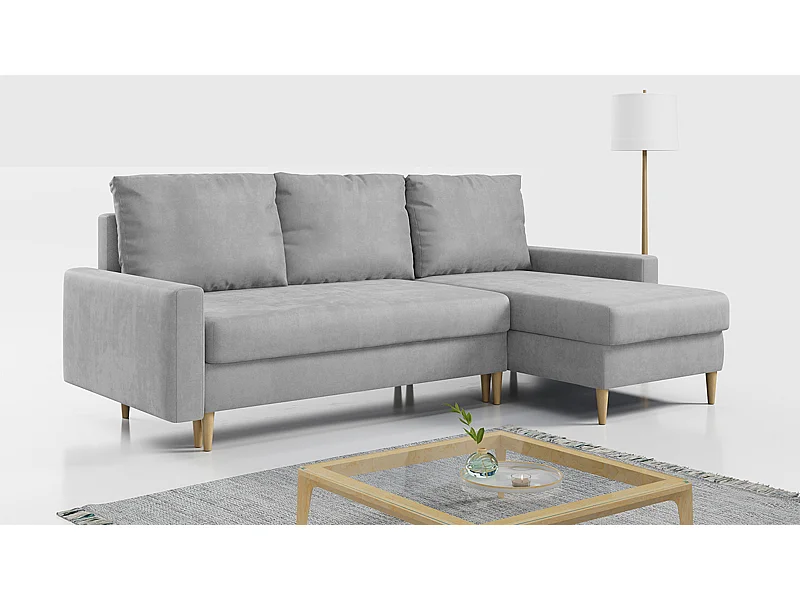 Ecksofa Universal - mit schlaffunktion und Bettkästen - Hellgrau Velvet - LANG