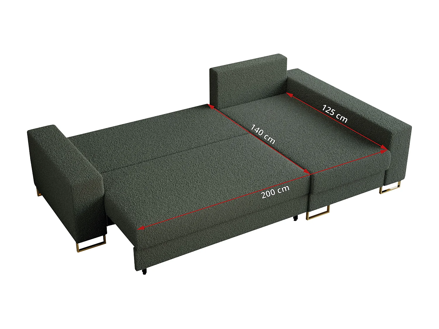 Ecksofa DORIAN - schlaffunktion und Bettkasten, lose Kissen - Grün Boucle