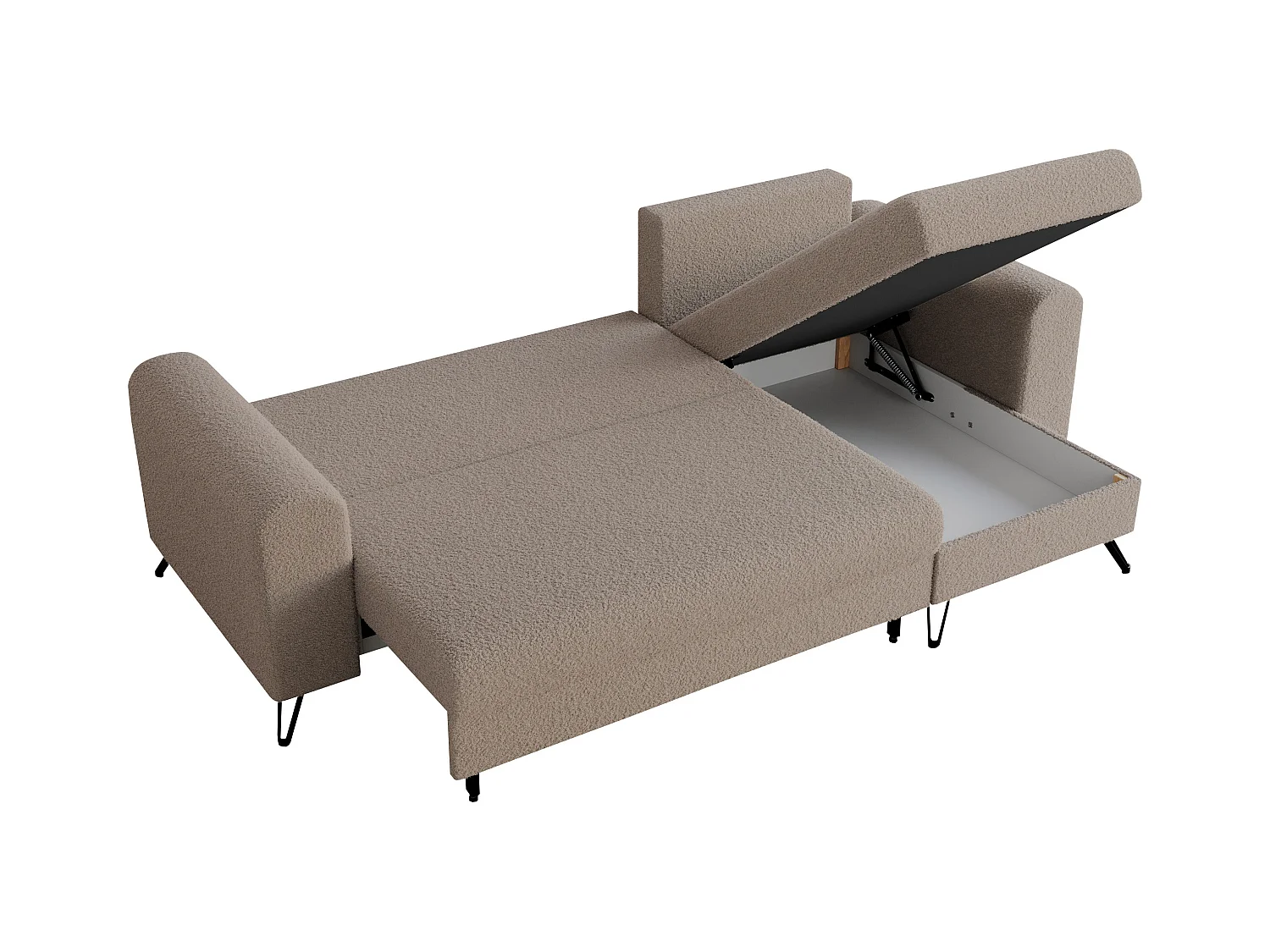Ecksofa HUGO - L-Form mit Schlaffunktion, lose Kissen - Hellbraun Boucle