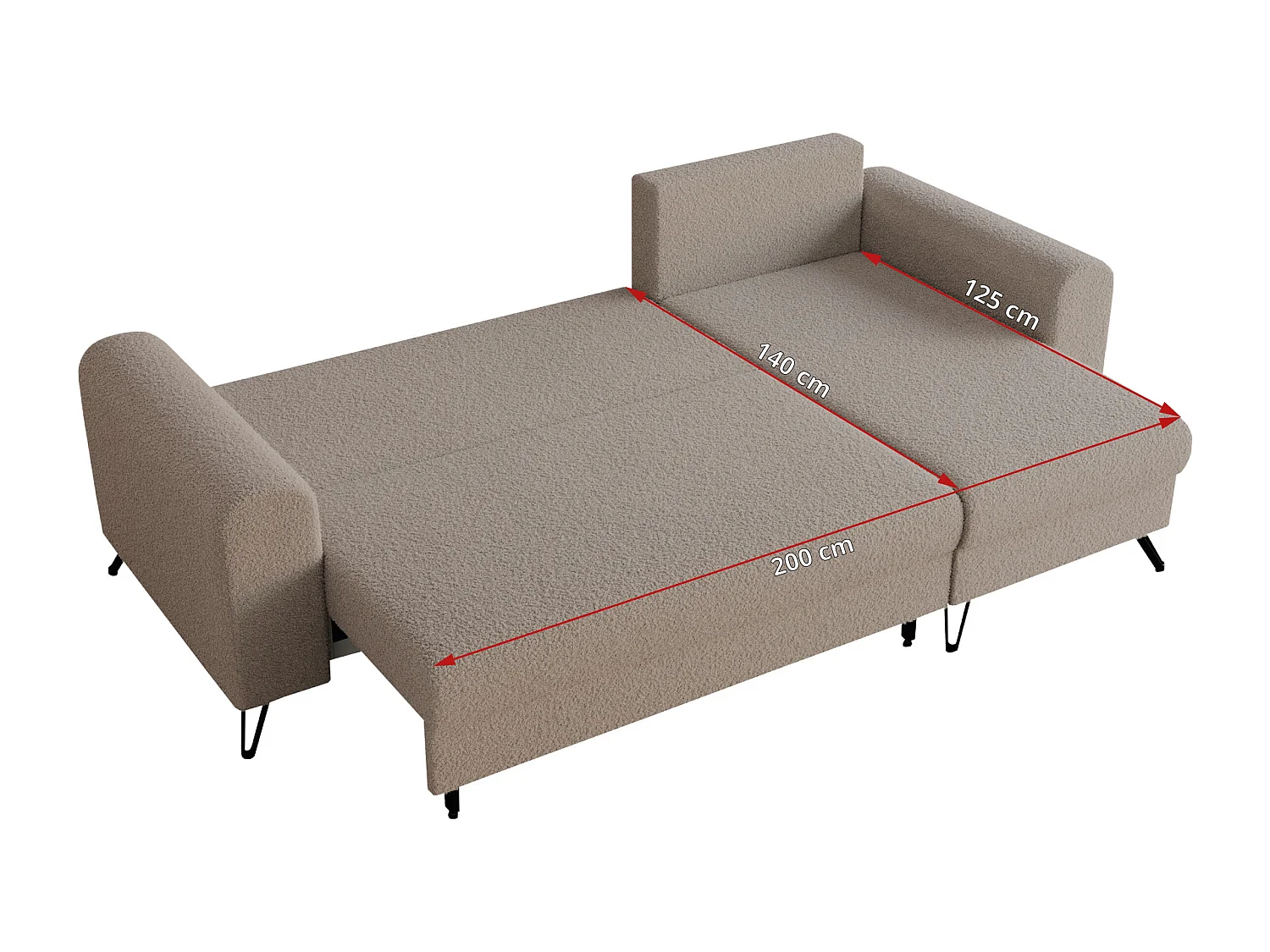 Ecksofa HUGO - L-Form mit Schlaffunktion, lose Kissen - Hellbraun Boucle