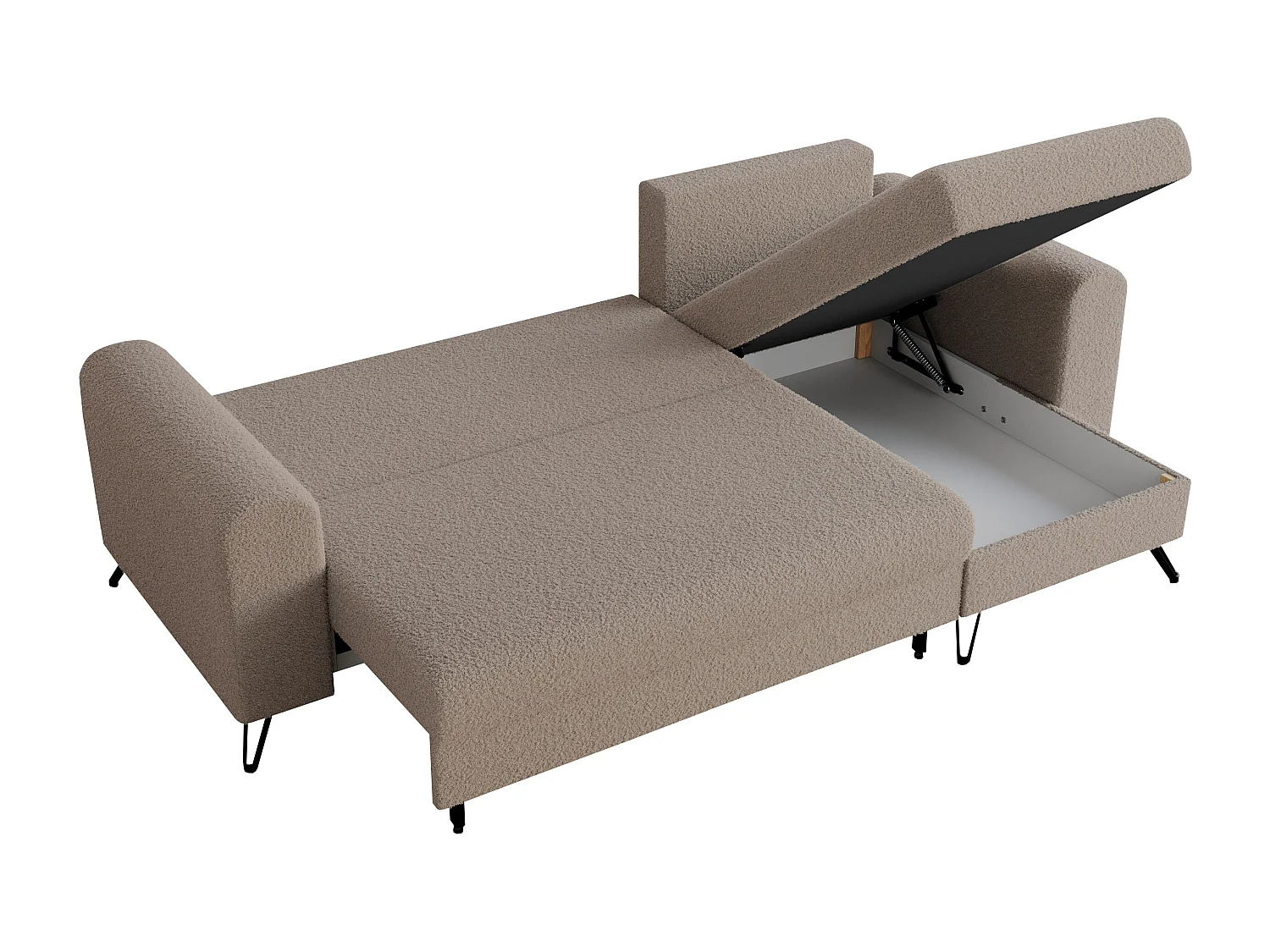 Ecksofa HUGO - L-Form mit Schlaffunktion, lose Kissen - Hellbraun Boucle
