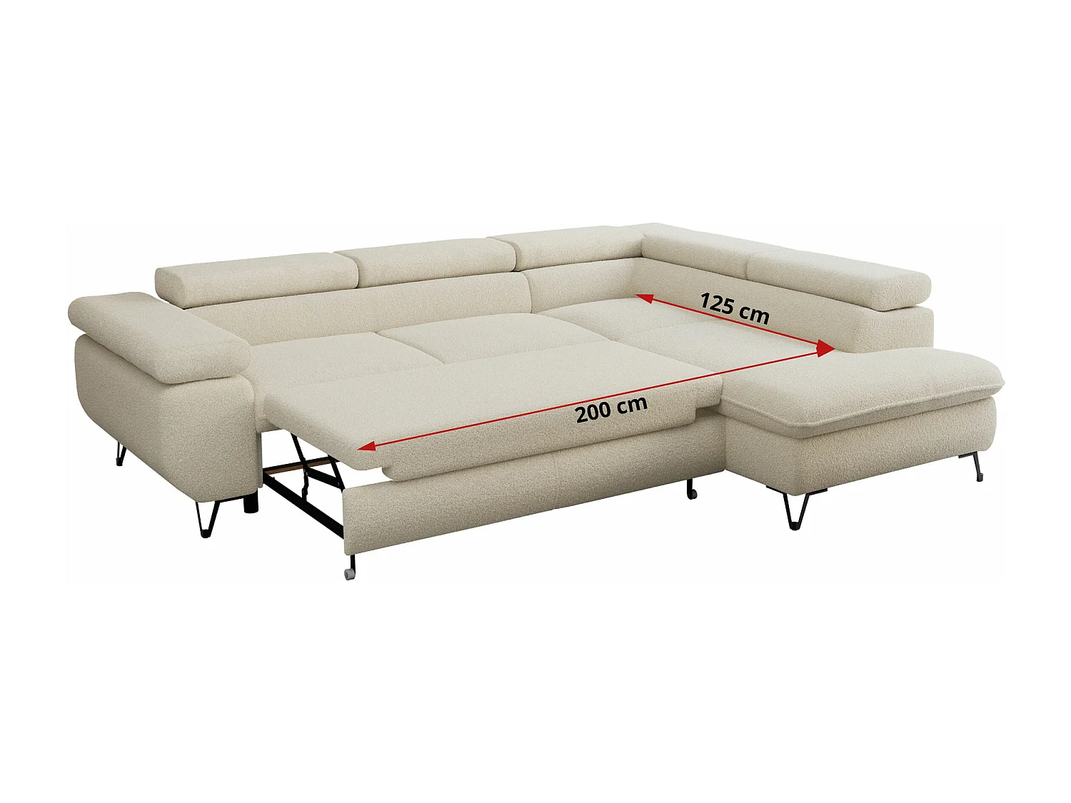 Ecksofa PETER verstellbare Kopfstütze, schlaffunktion - Beige Boucle - Ecke Rechts