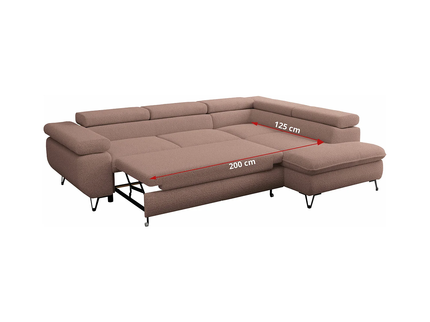 Ecksofa PETER verstellbare Kopfstütze, schlaffunktion - Rosa Boucle - Ecke Links