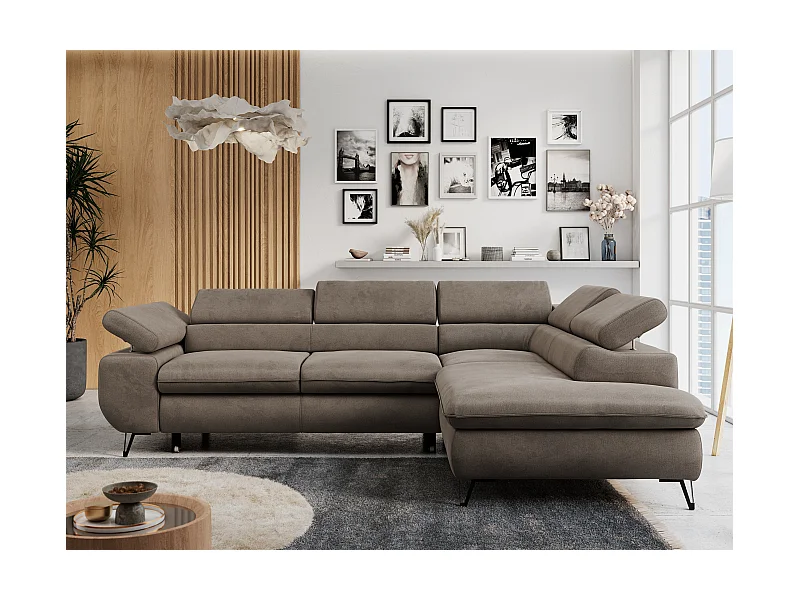 Ecksofa PETER verstellbare Kopfstütze, schlaffunktion - Braun Velvet - Ecke Rechts