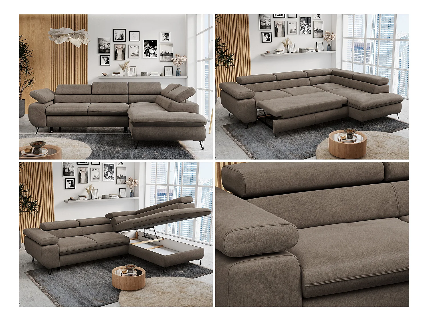 Ecksofa PETER verstellbare Kopfstütze, schlaffunktion - Braun Velvet - Ecke Rechts