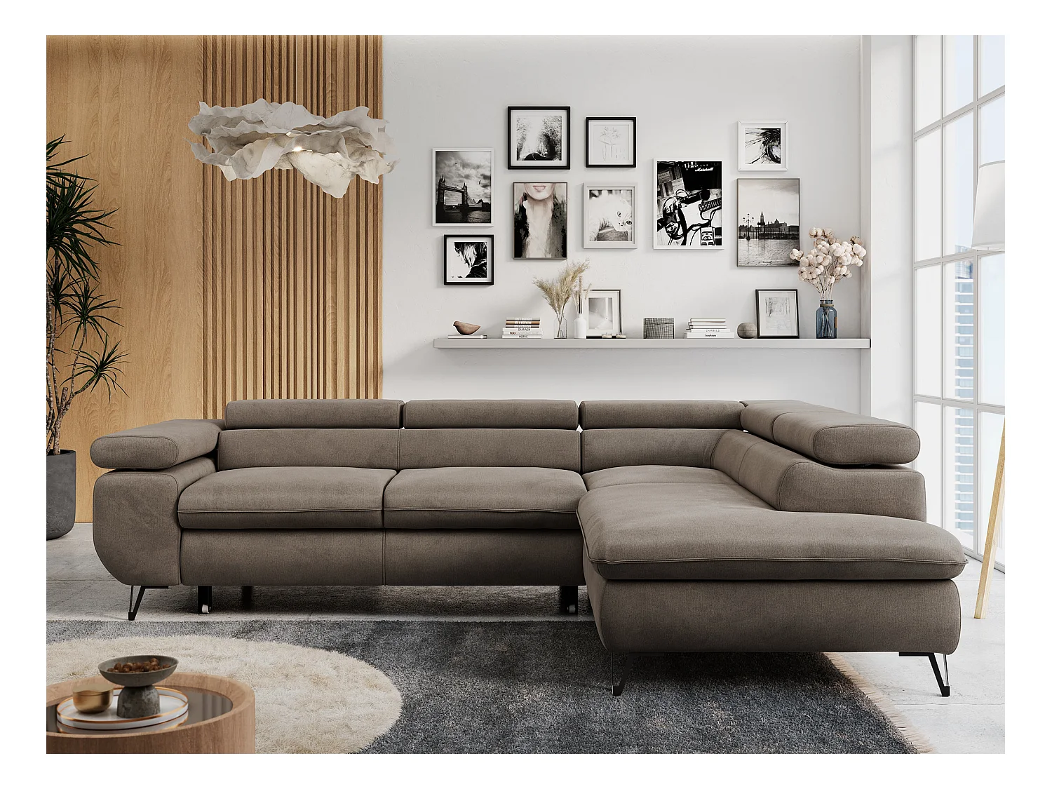 Ecksofa PETER verstellbare Kopfstütze, schlaffunktion - Braun Velvet - Ecke Rechts