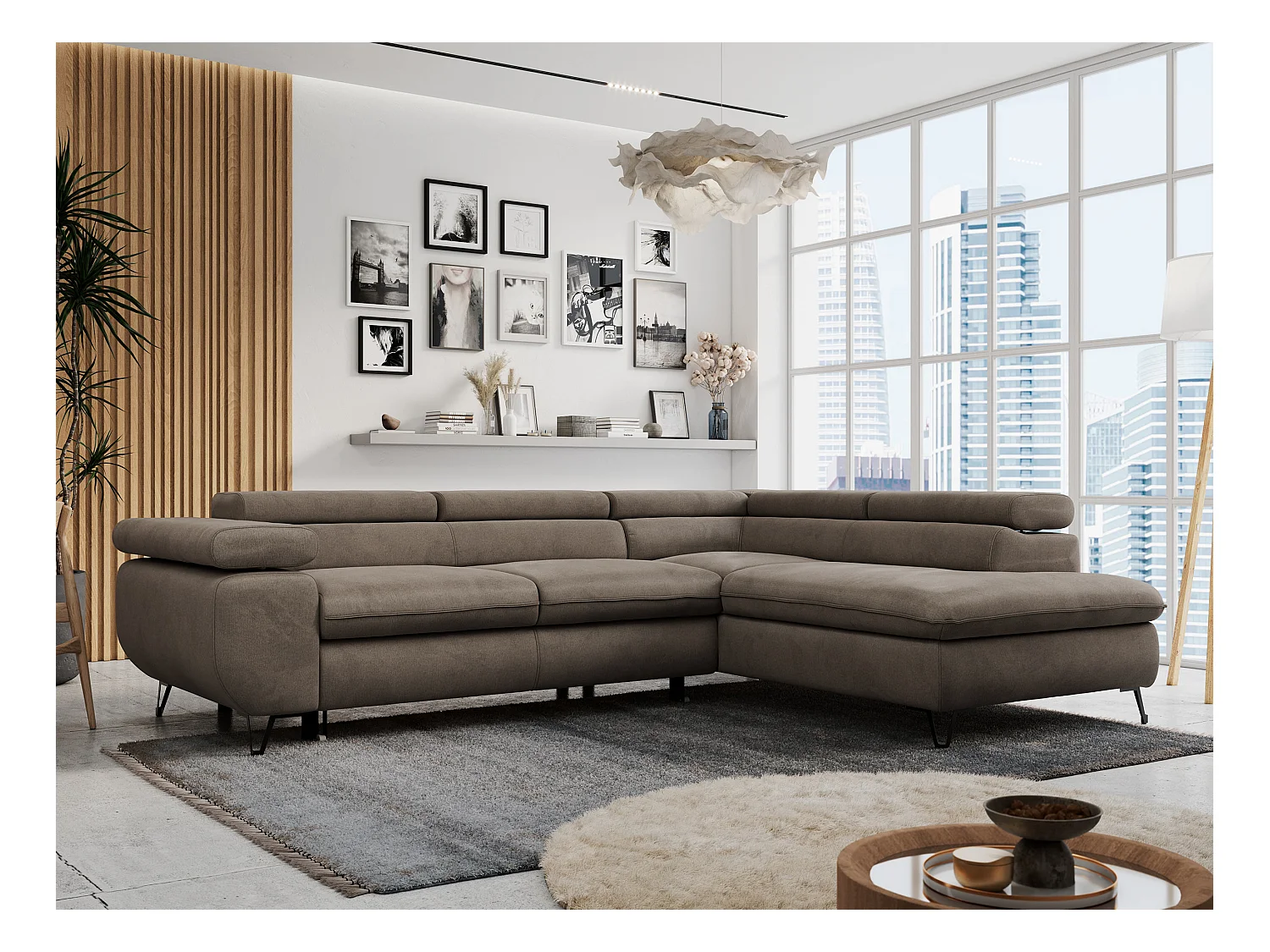 Ecksofa PETER verstellbare Kopfstütze, schlaffunktion - Braun Velvet - Ecke Rechts