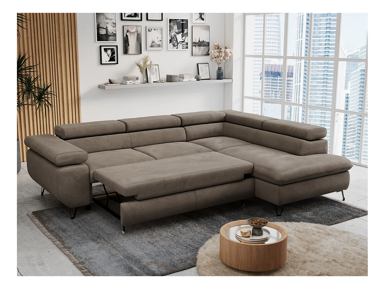 Ecksofa PETER verstellbare Kopfstütze, schlaffunktion - Braun Velvet - Ecke Rechts