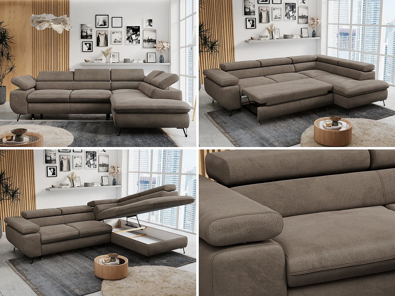 Ecksofa PETER verstellbare Kopfstütze, schlaffunktion - Braun Velvet - Ecke Rechts