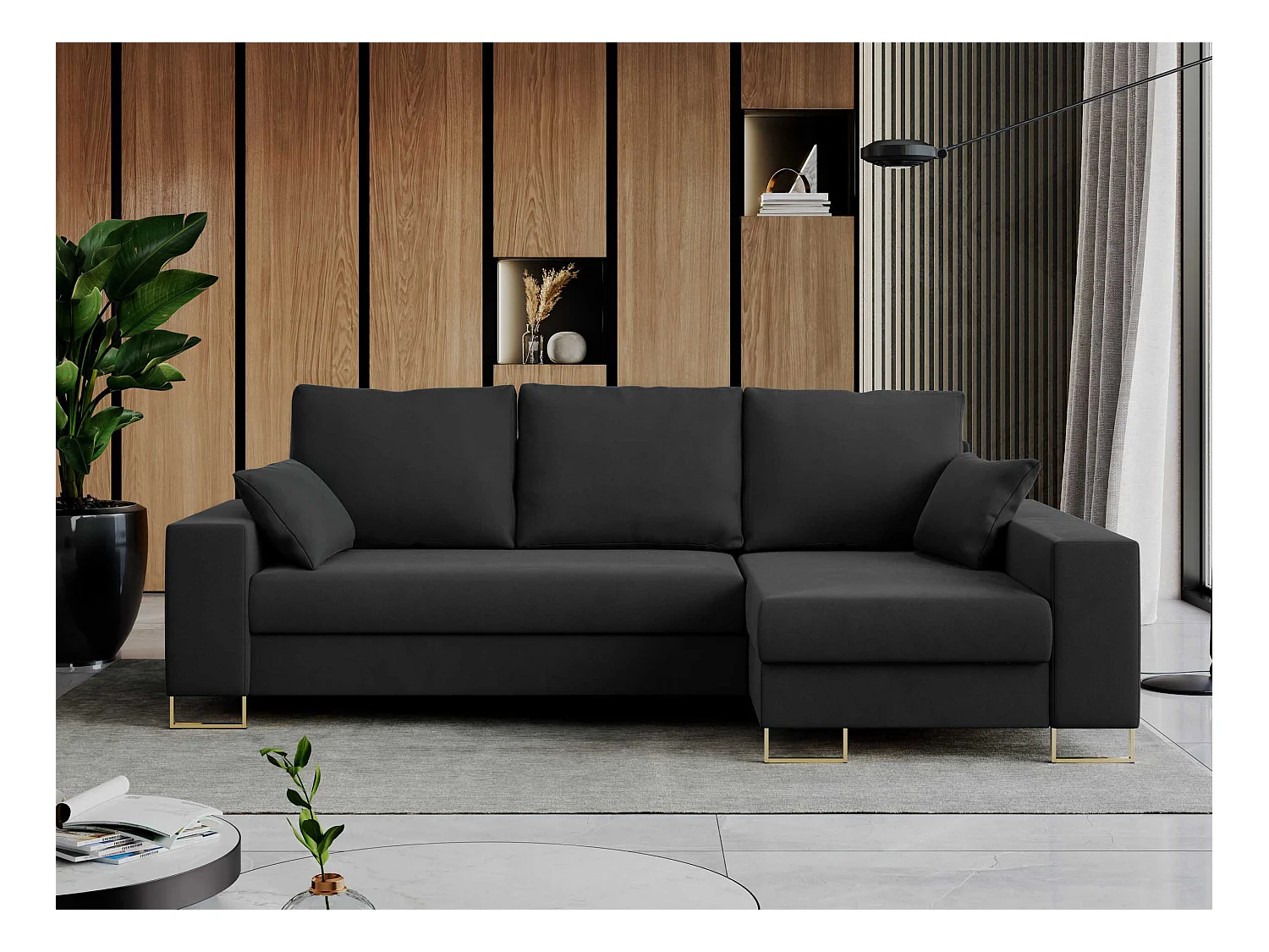 Ecksofa DORIAN - schlaffunktion und Bettkasten, lose Kissen - Dunkelgrau Velvet