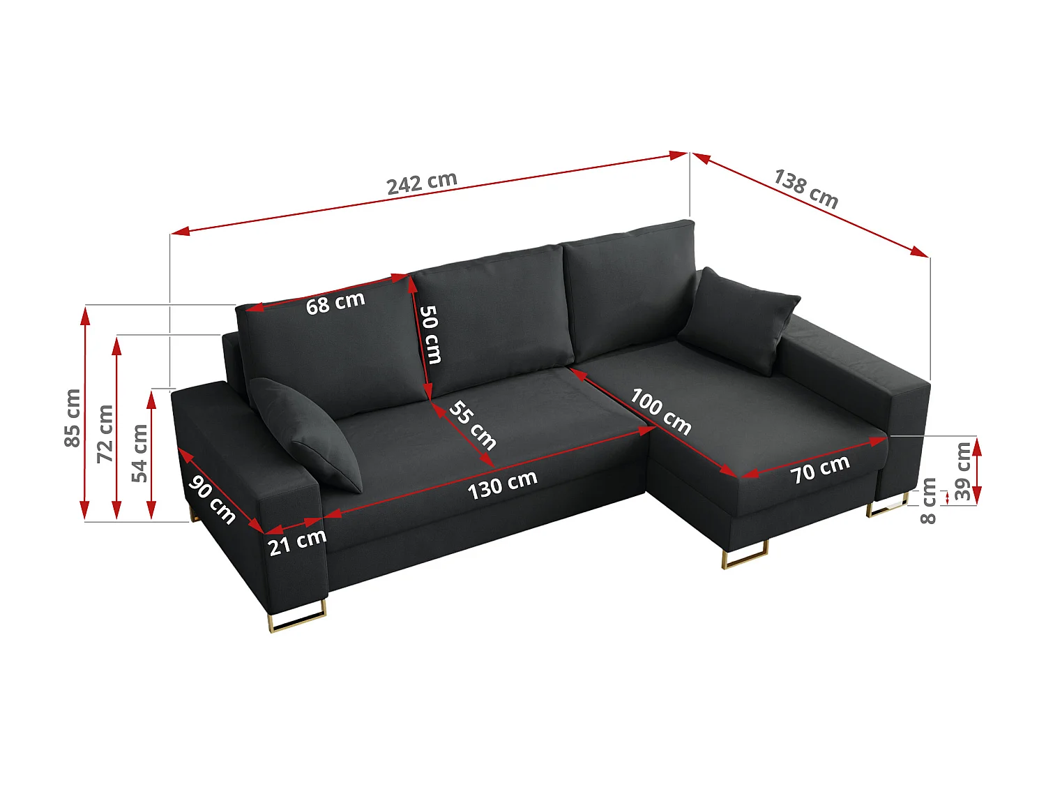Ecksofa DORIAN - schlaffunktion und Bettkasten, lose Kissen - Dunkelgrau Velvet