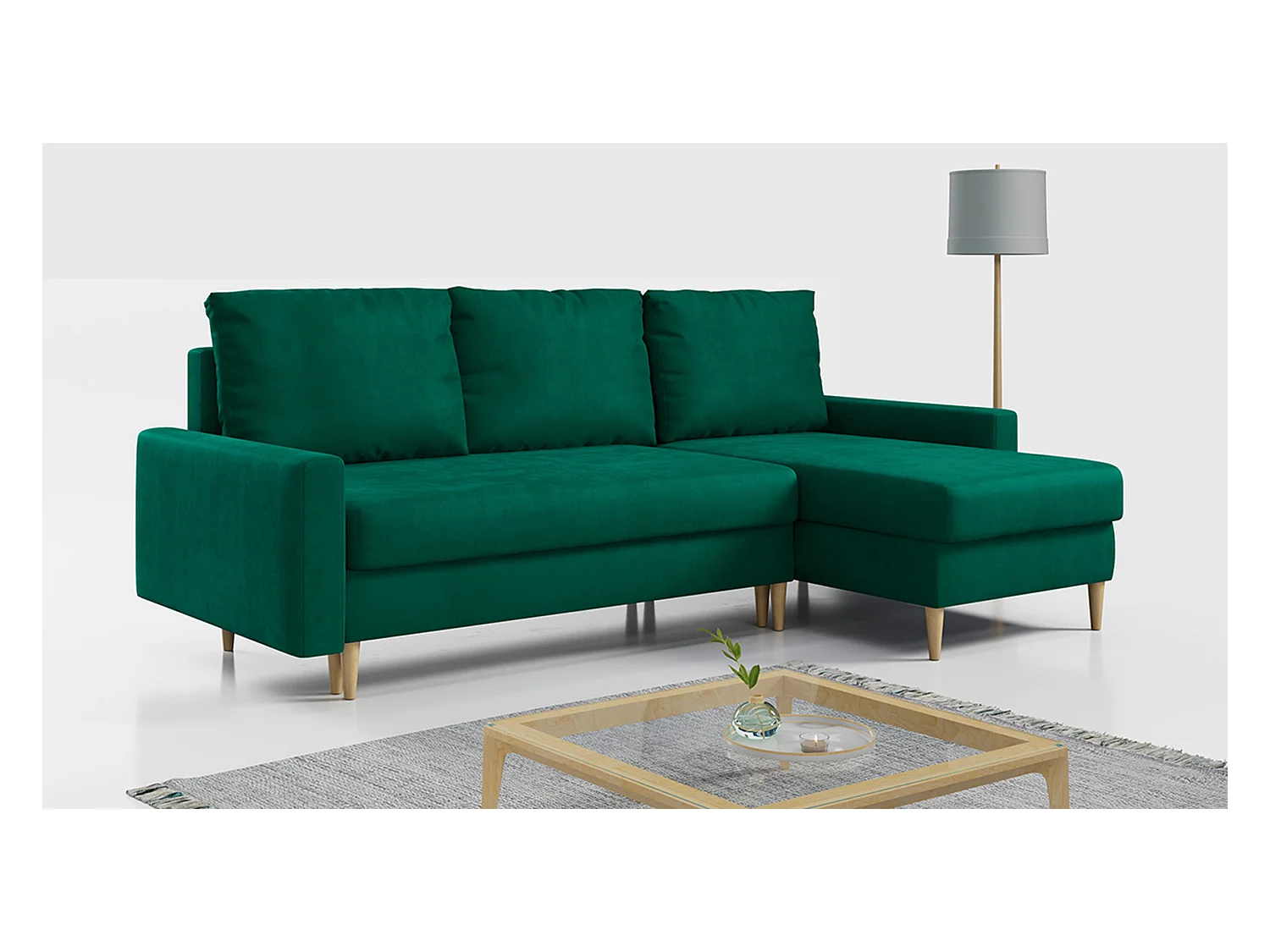 Ecksofa Universal - mit schlaffunktion und Bettkästen - Dunkelgrün Velvet - LANG