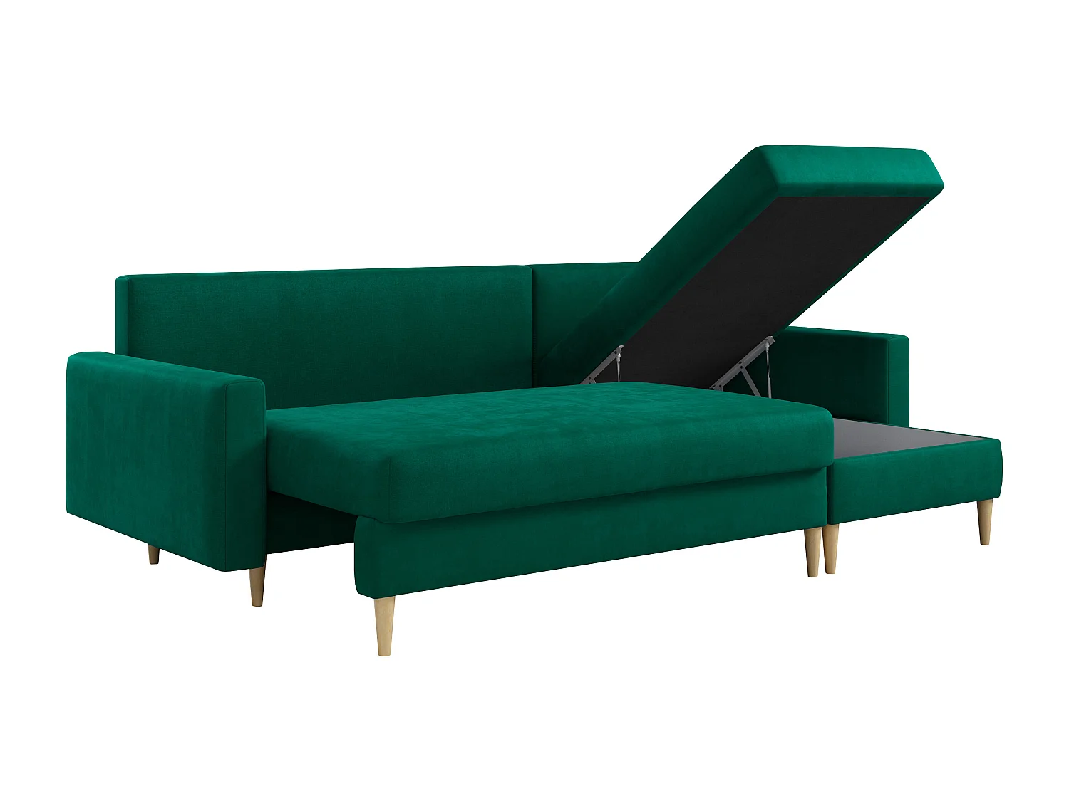 Ecksofa Universal - mit schlaffunktion und Bettkästen - Dunkelgrün Velvet - LANG