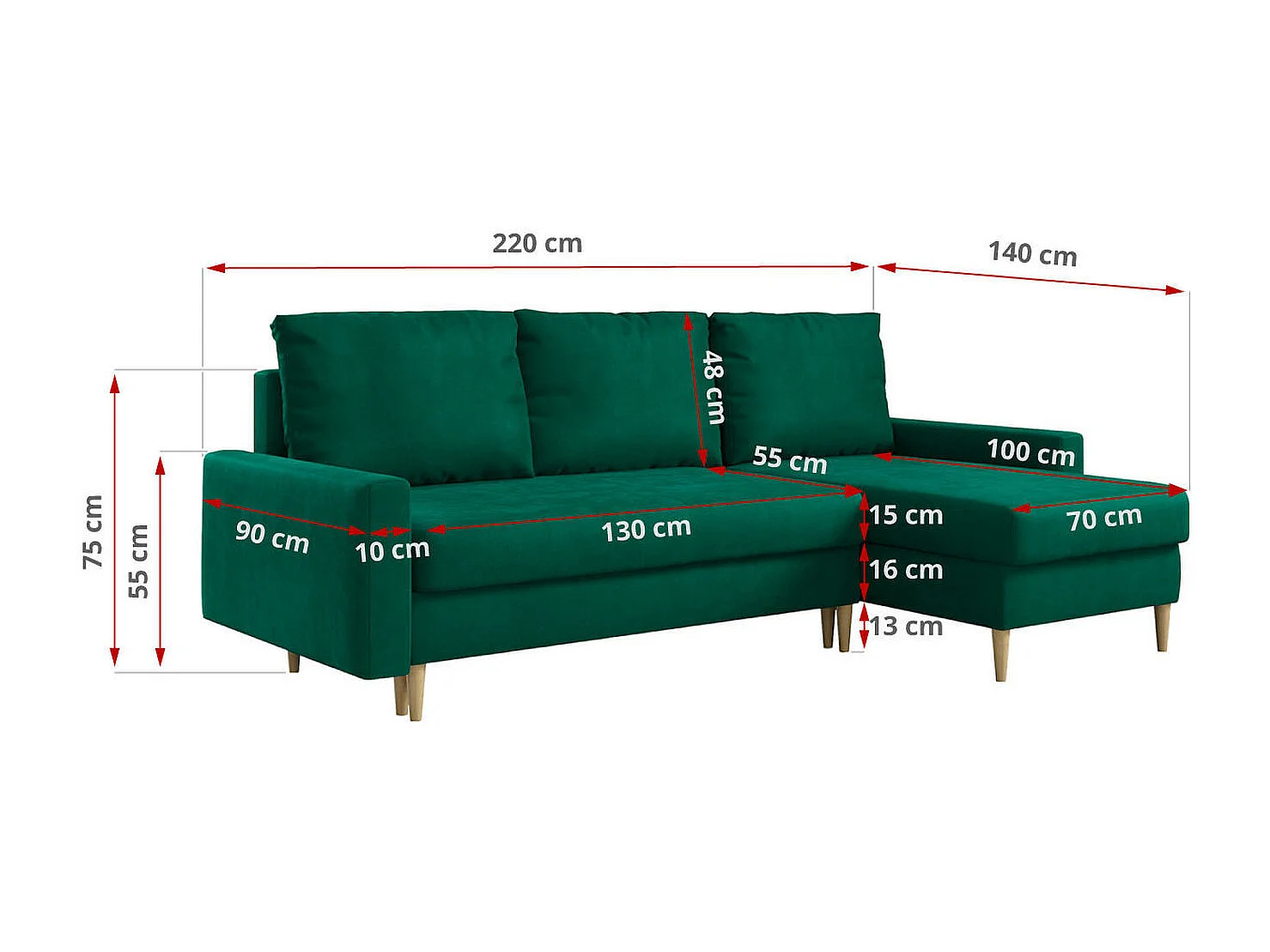 Ecksofa Universal - mit schlaffunktion und Bettkästen - Dunkelgrün Velvet - LANG