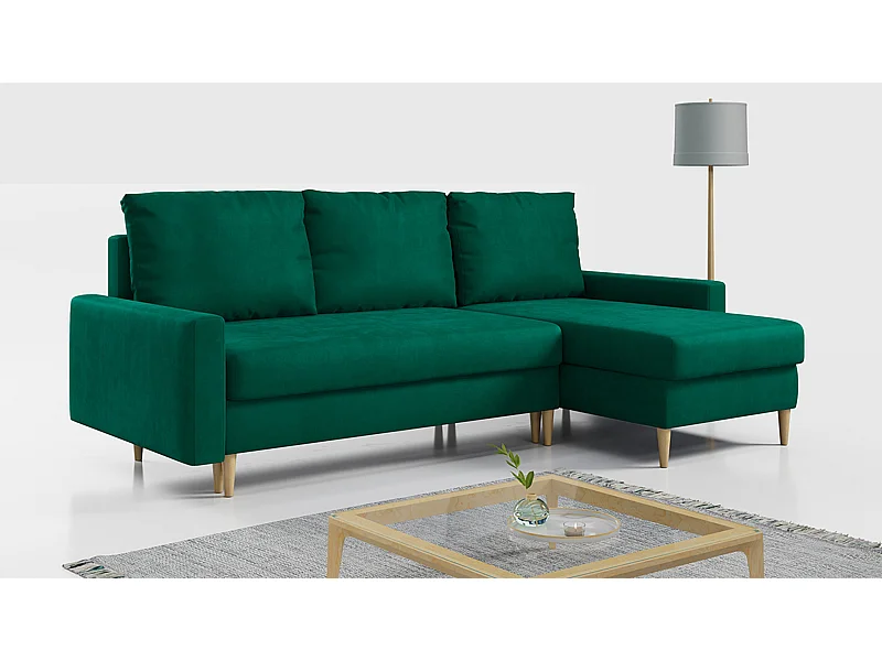 Ecksofa Universal - mit schlaffunktion und Bettkästen - Dunkelgrün Velvet - LANG