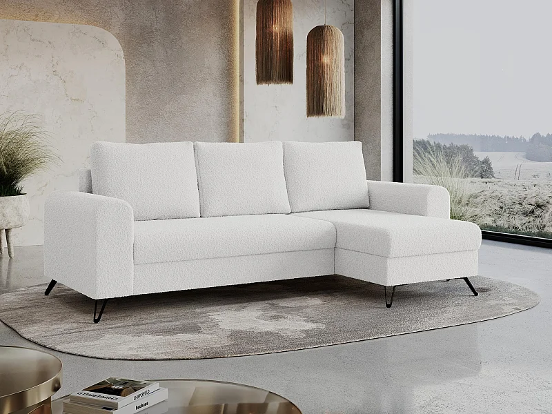 Ecksofa HUGO - L-Form mit Schlaffunktion, lose Kissen - Weiß Boucle