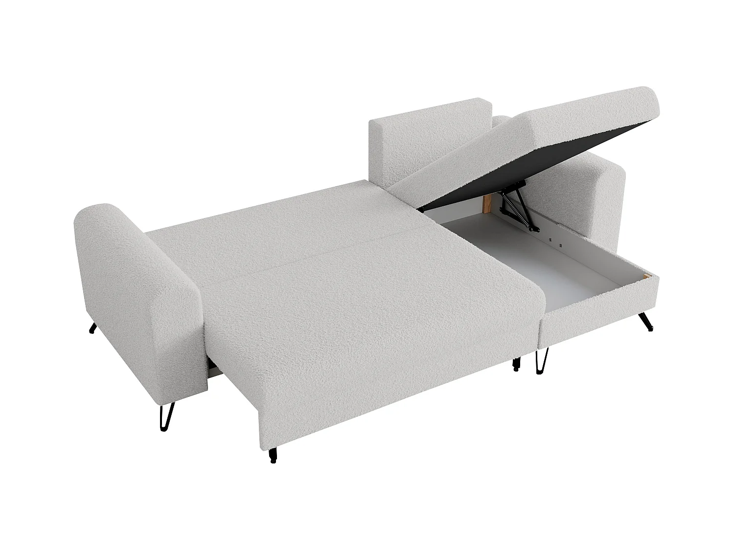 Ecksofa HUGO - L-Form mit Schlaffunktion, lose Kissen - Weiß Boucle