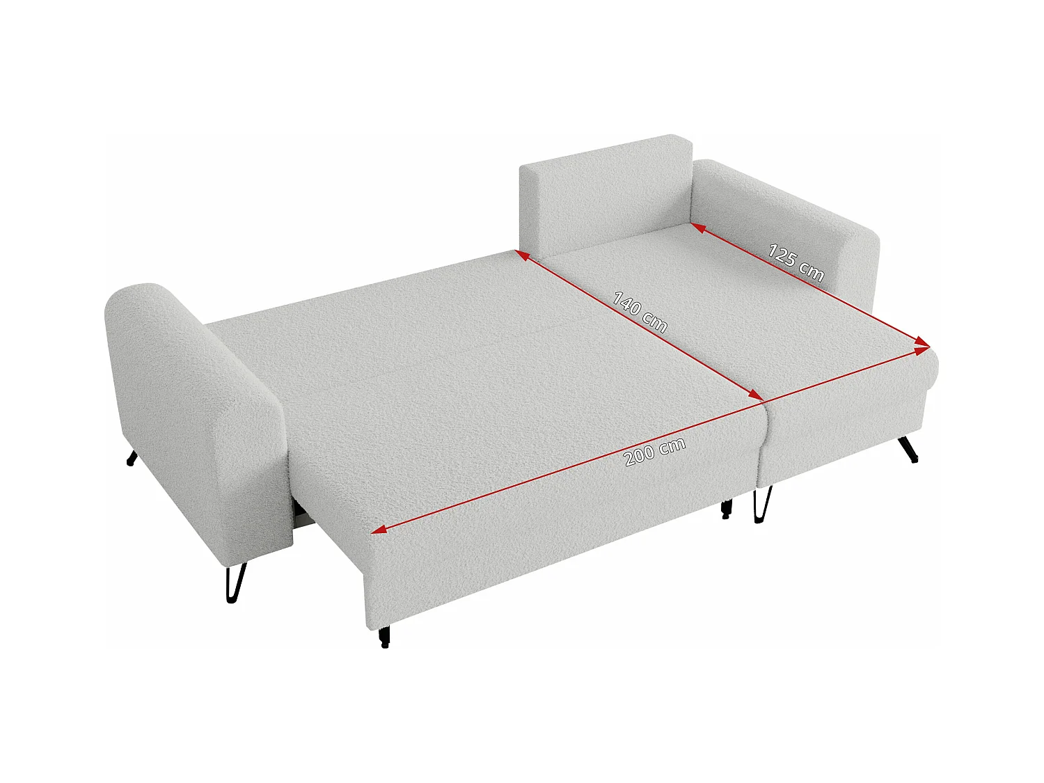 Ecksofa HUGO - L-Form mit Schlaffunktion, lose Kissen - Weiß Boucle