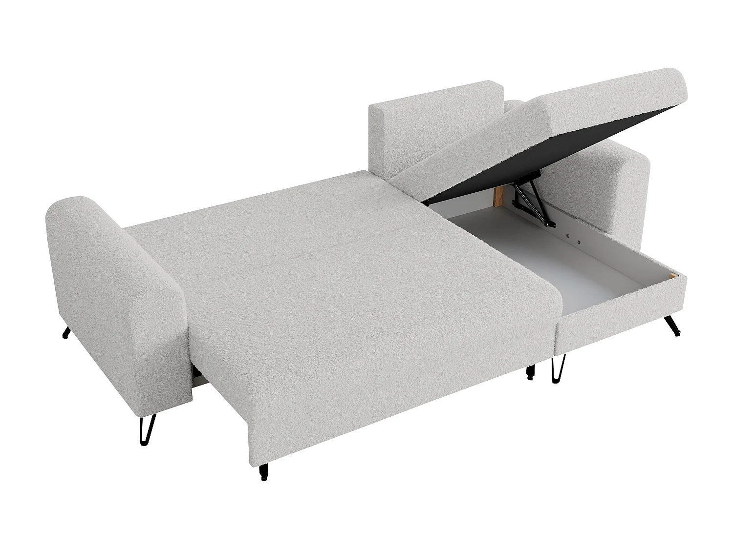 Ecksofa HUGO - L-Form mit Schlaffunktion, lose Kissen - Weiß Boucle