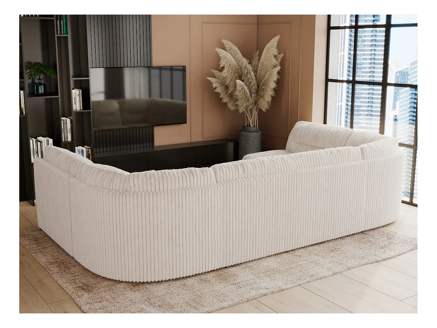 Ecksofa COMODO U, Große Wohnlandschaft, mit Schlaffunktion - Beige Cord
