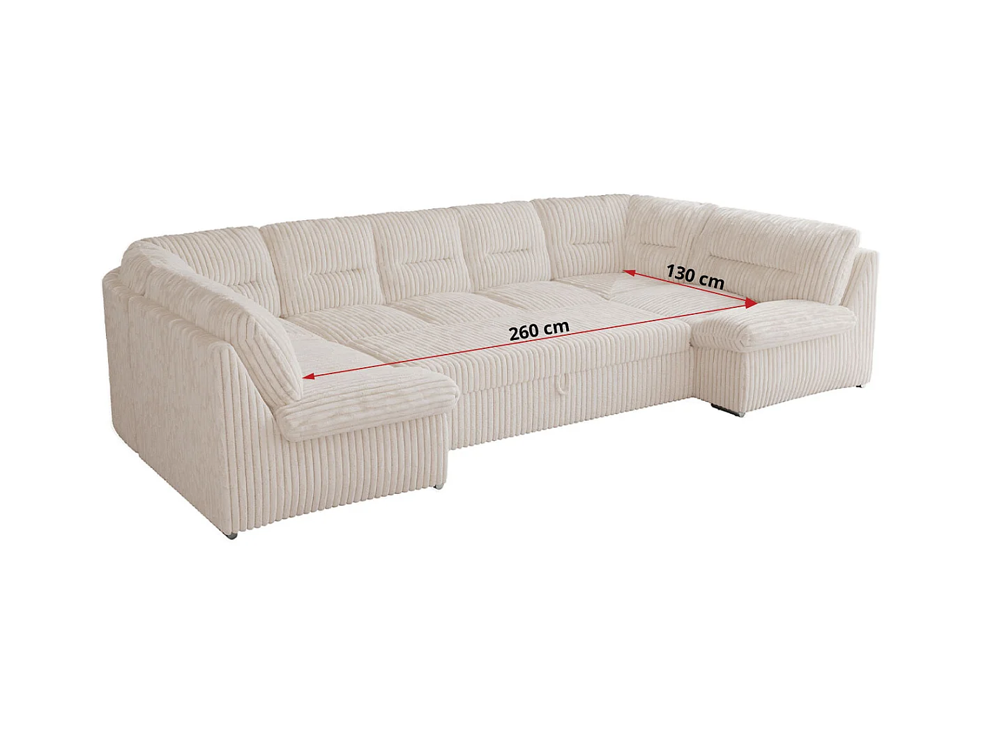 Ecksofa COMODO U, Große Wohnlandschaft, mit Schlaffunktion - Beige Cord