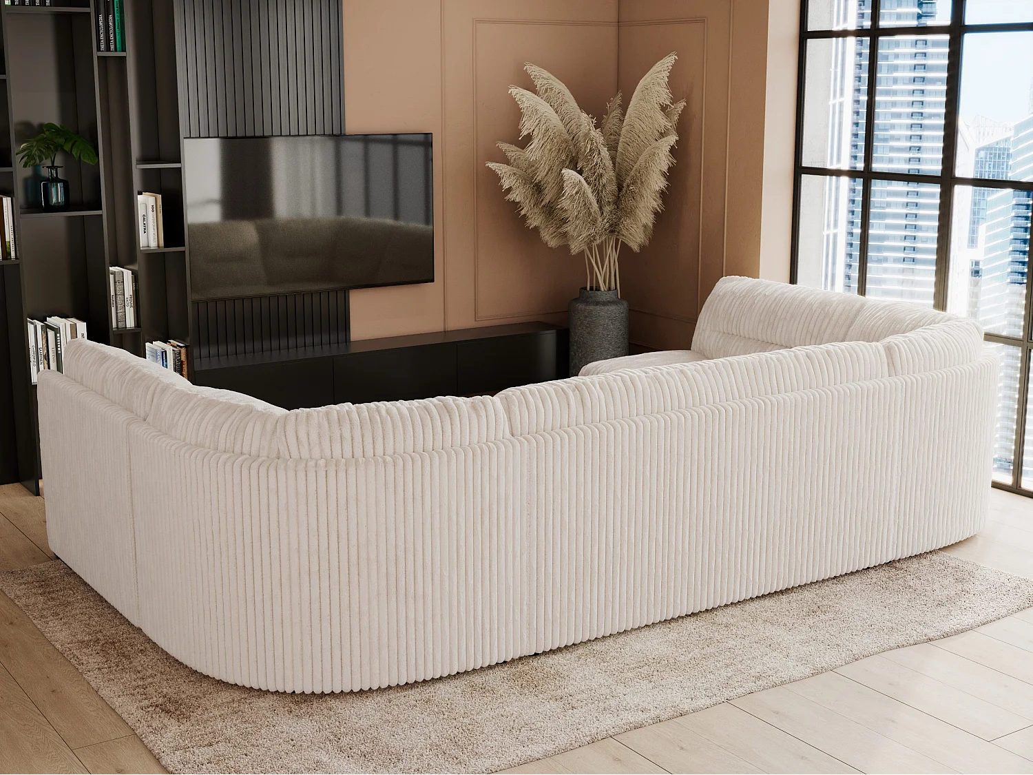 Ecksofa COMODO U, Große Wohnlandschaft, mit Schlaffunktion - Beige Cord