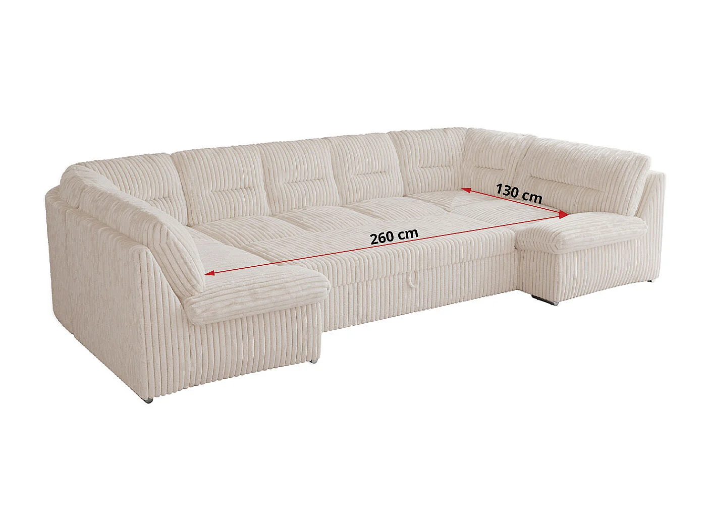 Ecksofa COMODO U, Große Wohnlandschaft, mit Schlaffunktion - Beige Cord