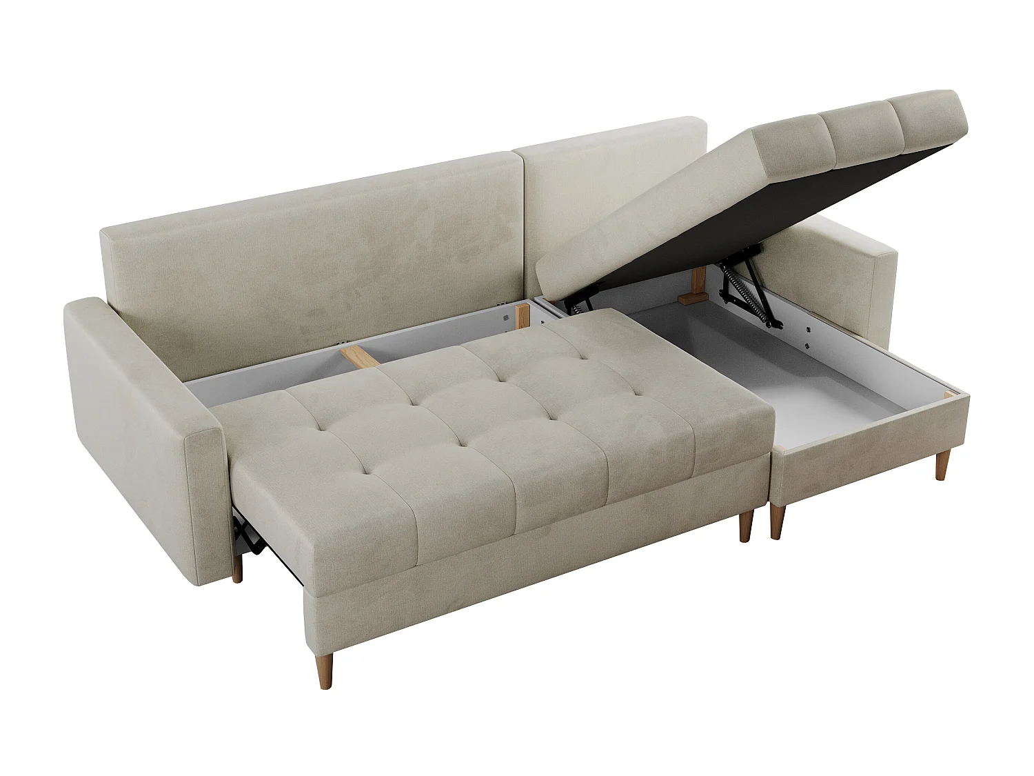 Ecksofa COLIN - gesteppte Sitzfläche, mit Schlaffunktion - Beige Velvet