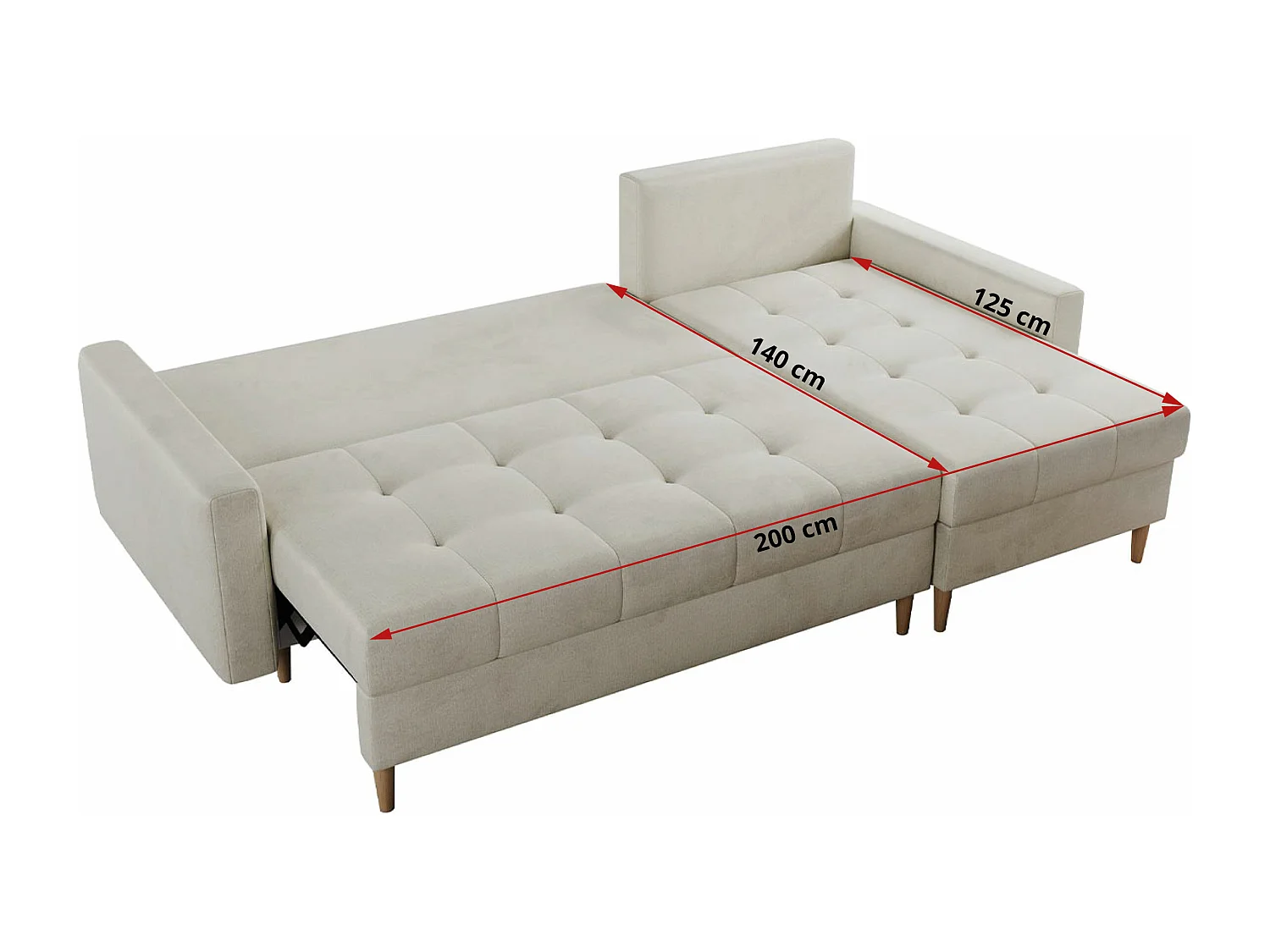 Ecksofa COLIN - gesteppte Sitzfläche, mit Schlaffunktion - Beige Velvet