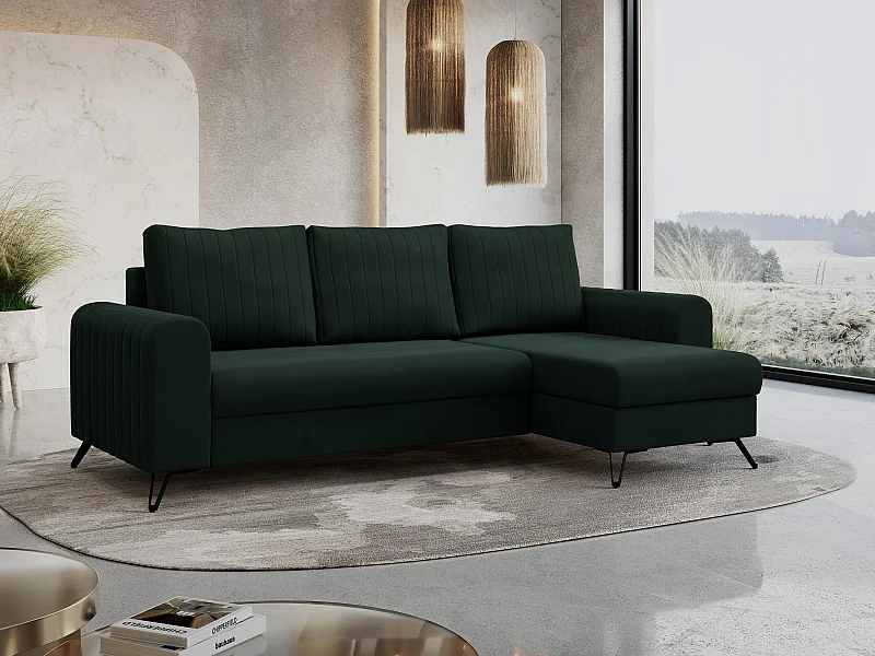 Ecksofa AXEL - universal mit schlaffunktion, Bettkasten - Grün Velvet