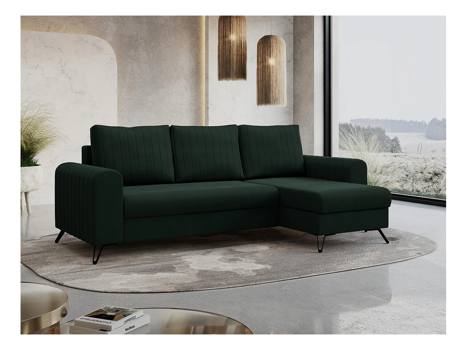 Ecksofa AXEL - universal mit schlaffunktion, Bettkasten - Grün Velvet