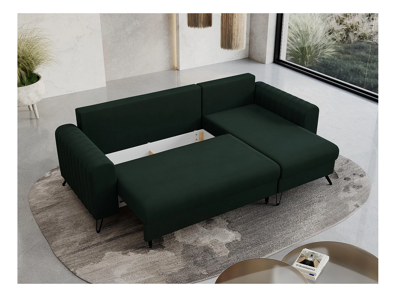 Ecksofa AXEL - universal mit schlaffunktion, Bettkasten - Grün Velvet
