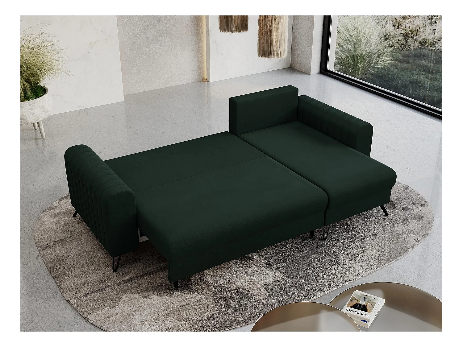 Ecksofa AXEL - universal mit schlaffunktion, Bettkasten - Grün Velvet