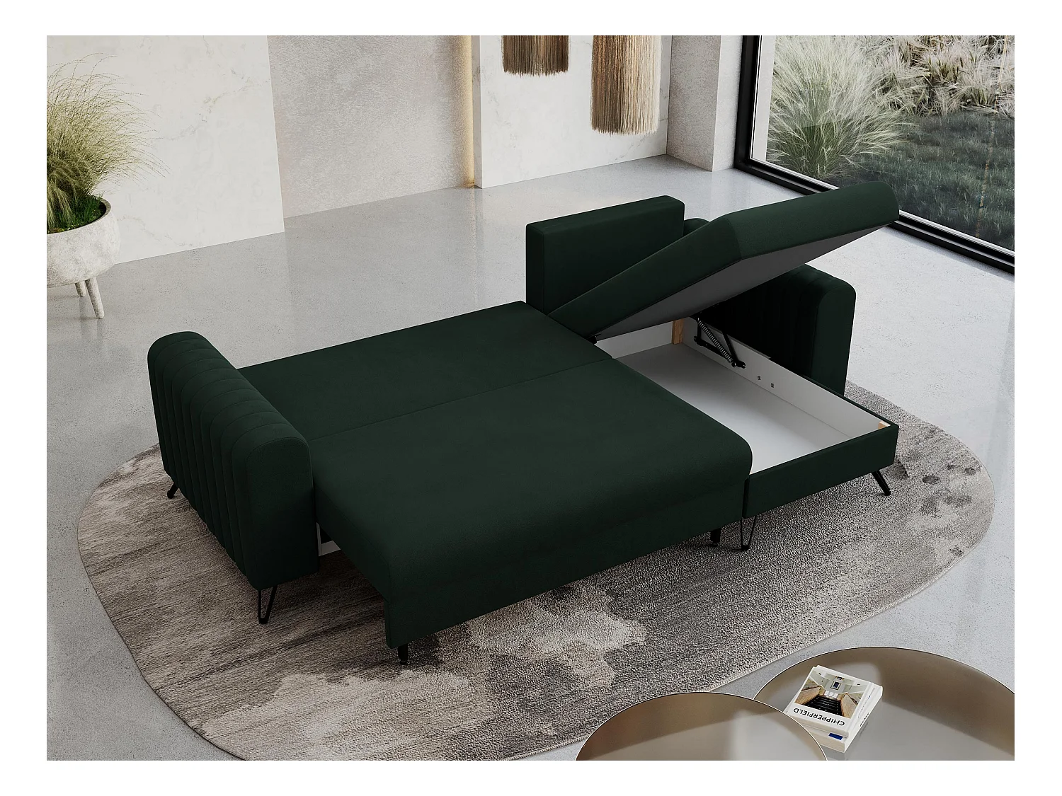 Ecksofa AXEL - universal mit schlaffunktion, Bettkasten - Grün Velvet