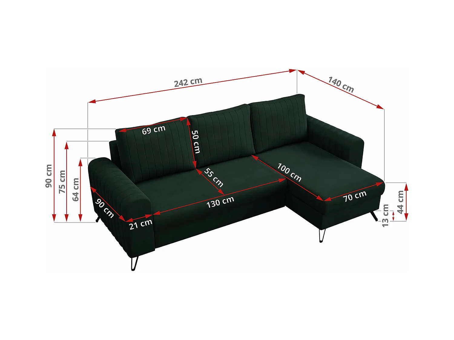 Ecksofa AXEL - universal mit schlaffunktion, Bettkasten - Grün Velvet